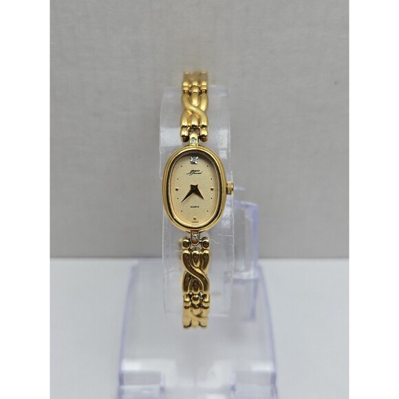 Vintage Jacques Prevard Womens Gold Tone Diamond Oval Bracelet Watch New Battery main image 10